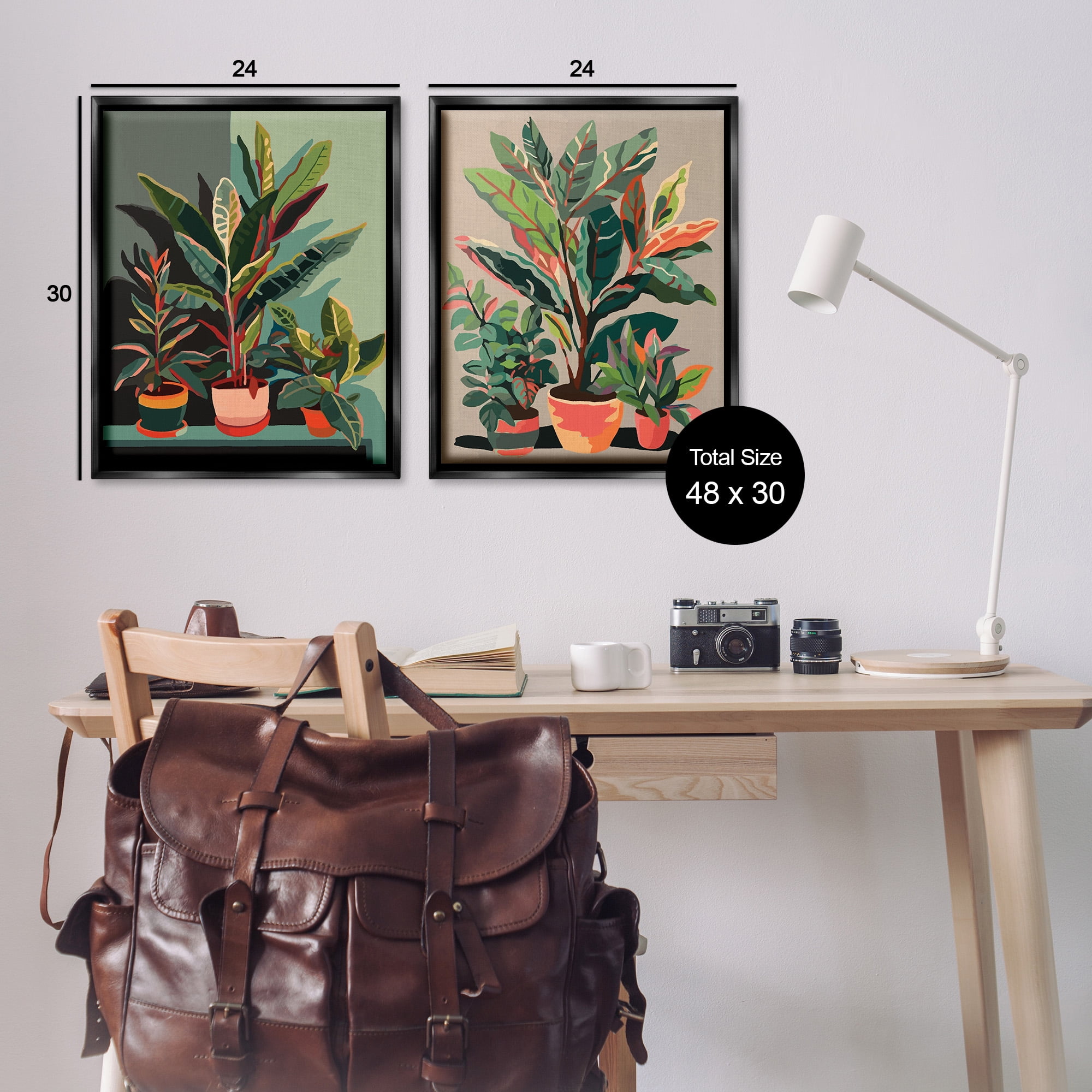 Stupell Industries Various House Plants Botanical & Floral Painting Black Floater Framed Canvas Art Print Wall Art, 25 x 31, Set of 2