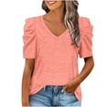 thumbnail image 2 of Nnhblu Puff Sleeve Tops for Women Summer Hot Blouses for Women Dressy Casual Summer Blouses for Women 2024 V-Neck T-shirt Loose Comfortable Female Blouses Pink, 2 of 8