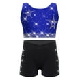 thumbnail image 3 of Hansber Kids Girls Gymnastics Outfits Sparkle Star Rhinestones Crop Top with Dance Shorts Set Activewear Blue Black 8, 3 of 8