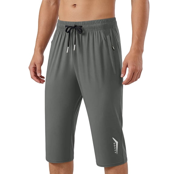 Hurxie Men's Capri Pants 3/4 Long Jogger Sport Shorts,Workout/Gym/Yoga/Beach Shorts Quick Dry with Zipper Pockets Army Green,3XL