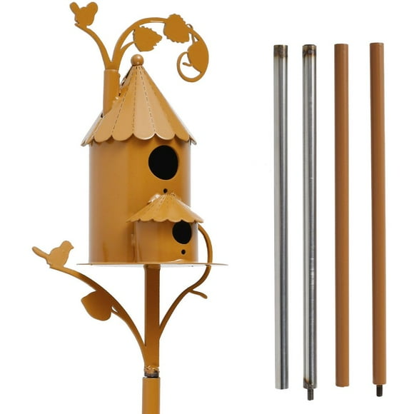 CNKOO Outdoor Metal Rustic Birdhouse Stake Bird Cottage with Pole Resting Place Baroque Flower House Decorative Rustic Garden for Yard