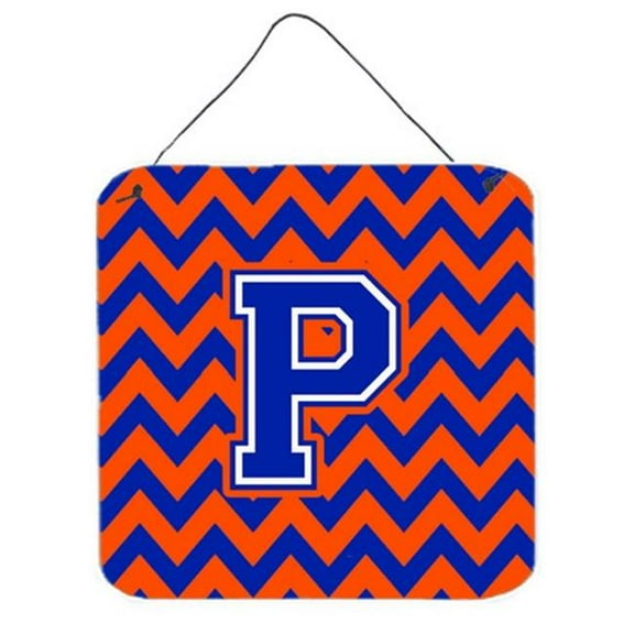Letter P Chevron Orange & Blue Wall or Door Hanging Prints, 6 x 0.02 x 6 in.
