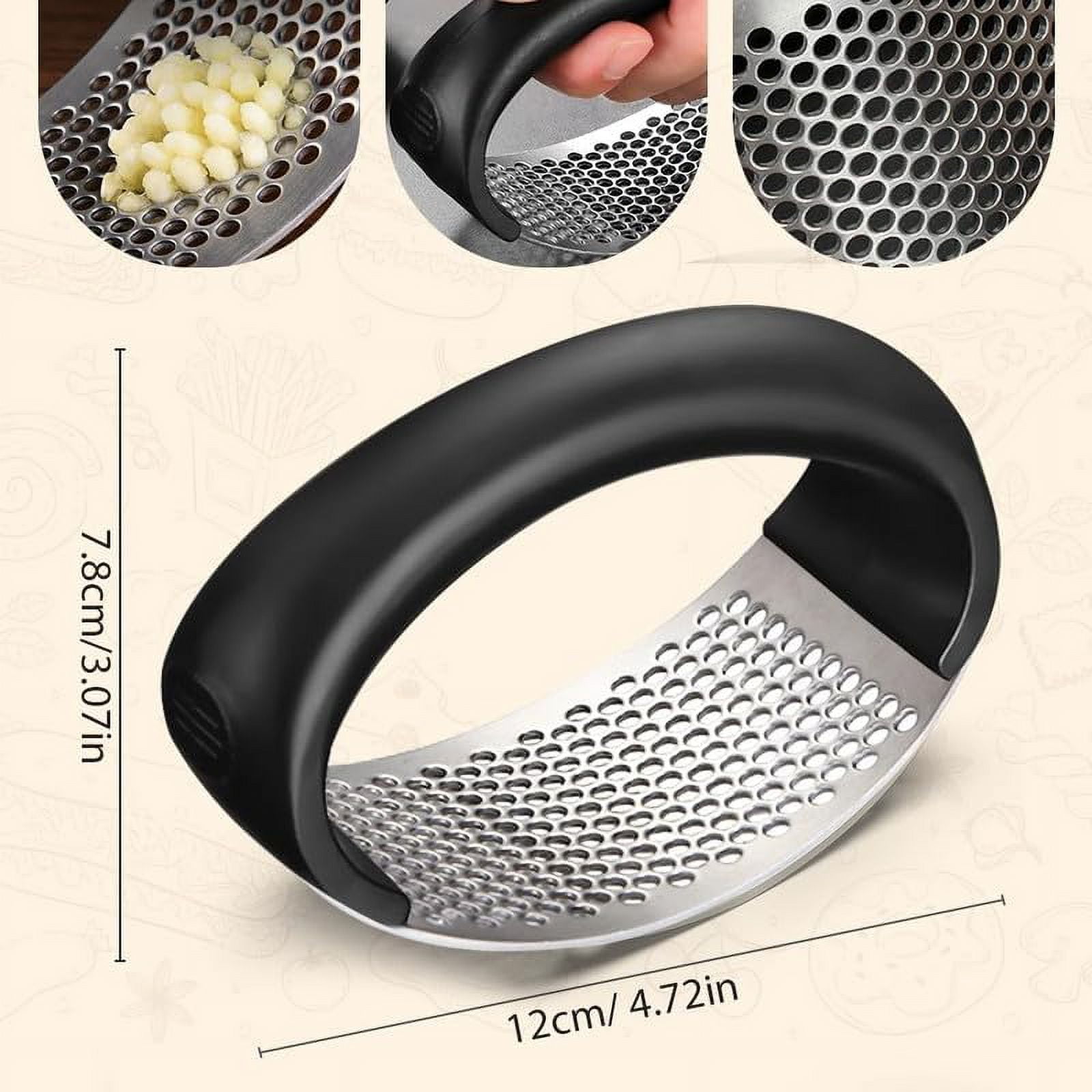 Stainless Steel Garlic Press, 2024 New Garlic Press Rocker Crusher Masher with Garlic Peeling Drum, Portable Manual Heavy Duty Garlic Mincer, Garlic