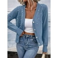 thumbnail image 4 of Women'S Pearl Trimmed Button Up Cardigan, Fashionable and Versatile Knitted V-Neck Long Sleeved Sweater Blue XL, 4 of 8