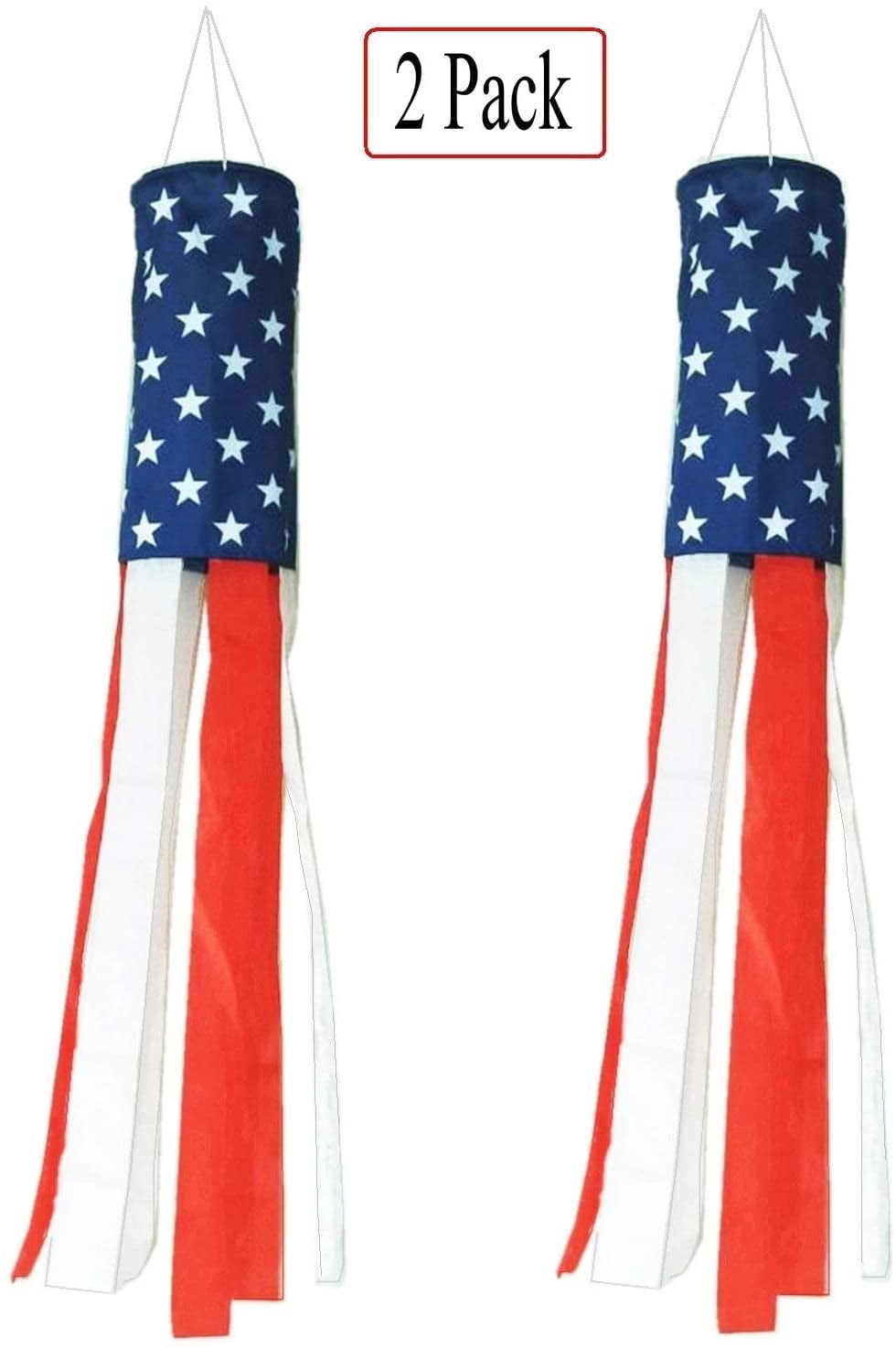 2 Pack 60Inch American Flag Windsock Outdoor Hanging 4th July Decorations 