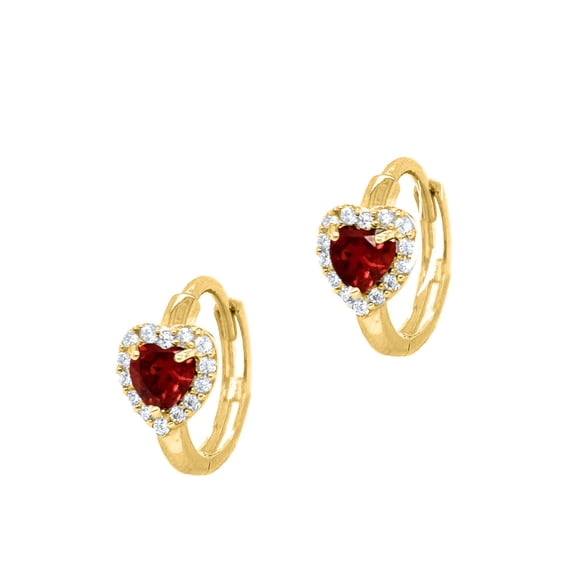 Gemstone Diamond Heart Shape Hoop Earrings In 14K Solid Yellow Gold
