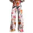thumbnail image 2 of Women's Casual Pants Wide Leg Pants Woman High Waist Floral Patterned Pants Lightweight Loose Fit Casual Colorful Trouser Imitation Jeans,Pink Women's Casual Pants XL, 2 of 4