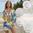 thumbnail image 4 of Renewold Hawaii Swimsuit Coverup for Women Beach Cover Up Button Down Shirt Long Sleeve Resort Wear for Beach Vacation Seaside Women's Swimwear, Hawaiian Plumeria Palm Leaf Monstera Print, S, 4 of 7