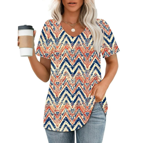 Viikei Plus Size T Shirts for Women,Women's Printed V-neck Short-sleeved T-shirt Loose Top Short Sleeve Top Yellow M