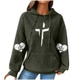 thumbnail image 3 of DDAPJ pyju Cross Graphic Hoodies for Women Waffle Knit Hooded Sweatshirt Loose Casual Pullover Hoodie Christian Blessed Sweatshirts with Kangaroo Pocket Army Green L, 3 of 6