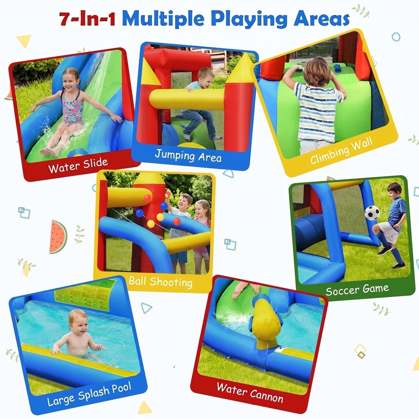 Redsmile Inflatable Bounce House Splash Pool with Water Climb Slide Blower included - Multicolor - Kids Birthday Party
