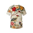 thumbnail image 3 of Men'S Casual Round Neck T-Shirt Featuring a 3D Bird And Peony Flower Print, Regular Short Sleeves for Summer, Adult Top, Available in Plus Sizes, 3 of 7