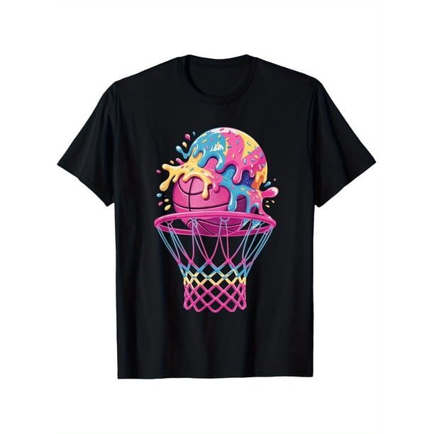 Basketball Drip for Boys Youth Ice Cream Dripping Basketball T-Shirt for Boys Fashion Trend Bottoming Shirt Breathable, Casual Comfortable Top Streetwear Fashion Casual Summer Tee