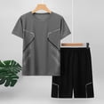 thumbnail image 2 of Bainana Boys Summer Casual Clothes Child Short Sleeve Tee And Matching Shorts Outfit Set Breathable Lightweight Big Boys Everyday Activewear Set Grey 14-15 Years, 2 of 7