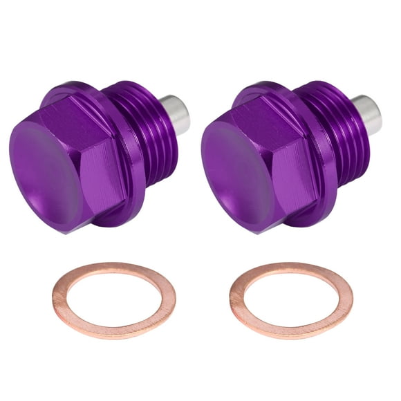 Unique Bargains 2 Set M18x1.5 Oil Drain Plug Magnetic Aluminum Alloy with 2 Washer for Car Motorcycle Purple