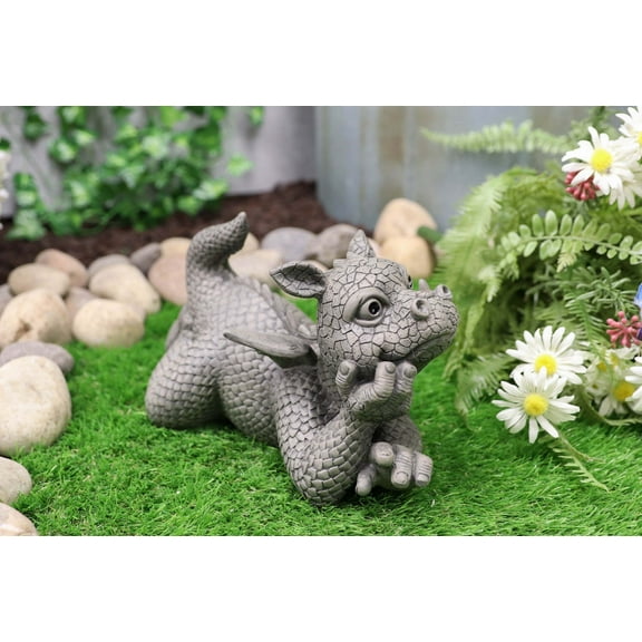 Wishful Thinking Dreamy Baby Dragon On The Ground Statue 12"L Fairy Garden Decor