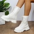thumbnail image 3 of Rokment Mid Calf Combat Boots for Women Black White Leather Classic Leather Platform Chunky Riding Short Booties White Size 9.5, 3 of 7
