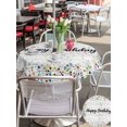 thumbnail image 4 of Outdoor Tablecloth with Umbrella Hole and Zipper, Birthday Round Table Cloth 54 Inch Waterproof Tablecloth, Colorful Confetti Ribbons Polka Dots Vintage Wood Picnic Table Cover for Patio Camping, 4 of 7