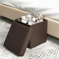 thumbnail image 2 of Gymax Folding Storage Ottoman Upholstered Square Footstool PVC Leather 10.5 Gallon Brown, 2 of 10