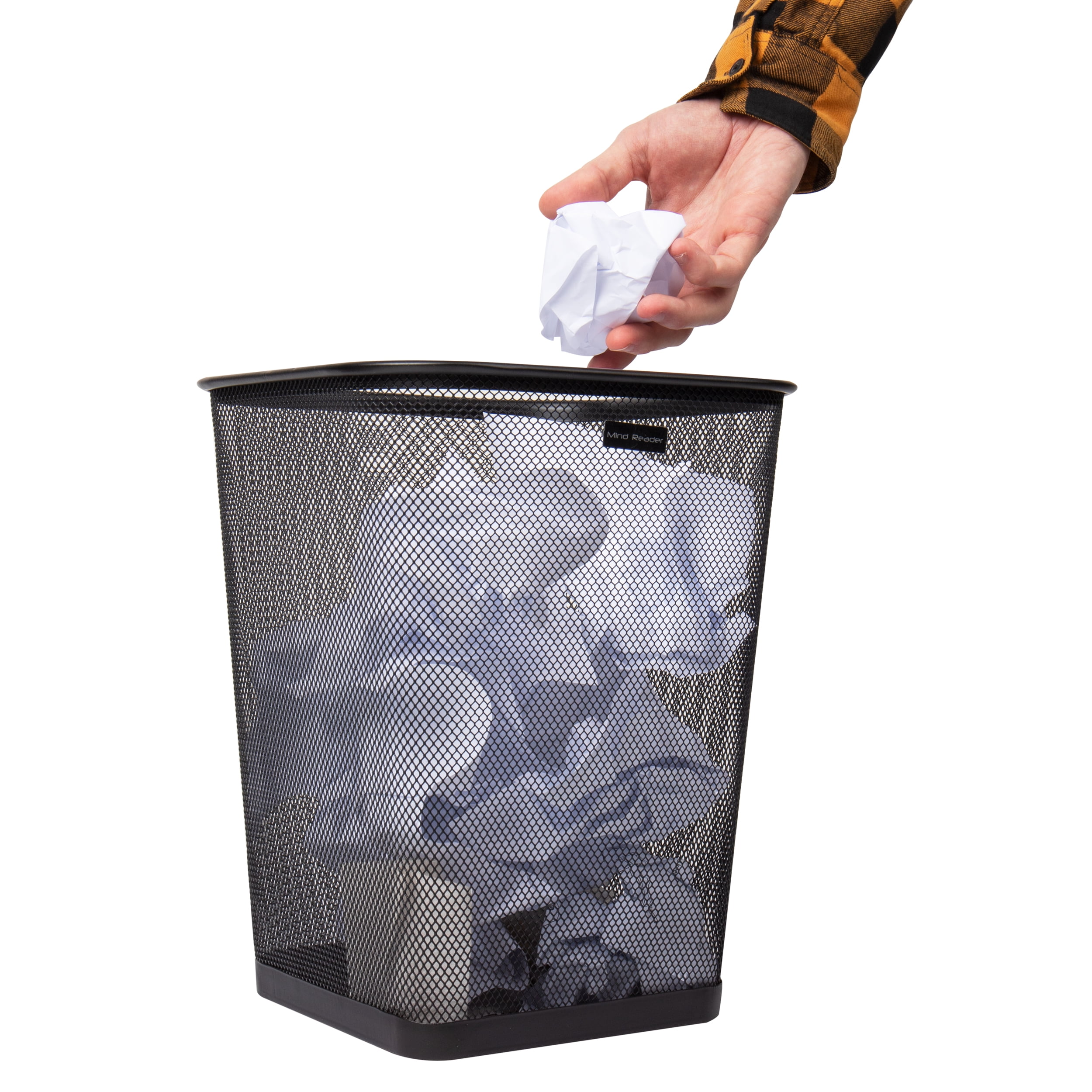 Mind Reader Mesh Trash Can, Waste Paper Basket, Square, Office, Metal Mesh, Set of 4, Black
