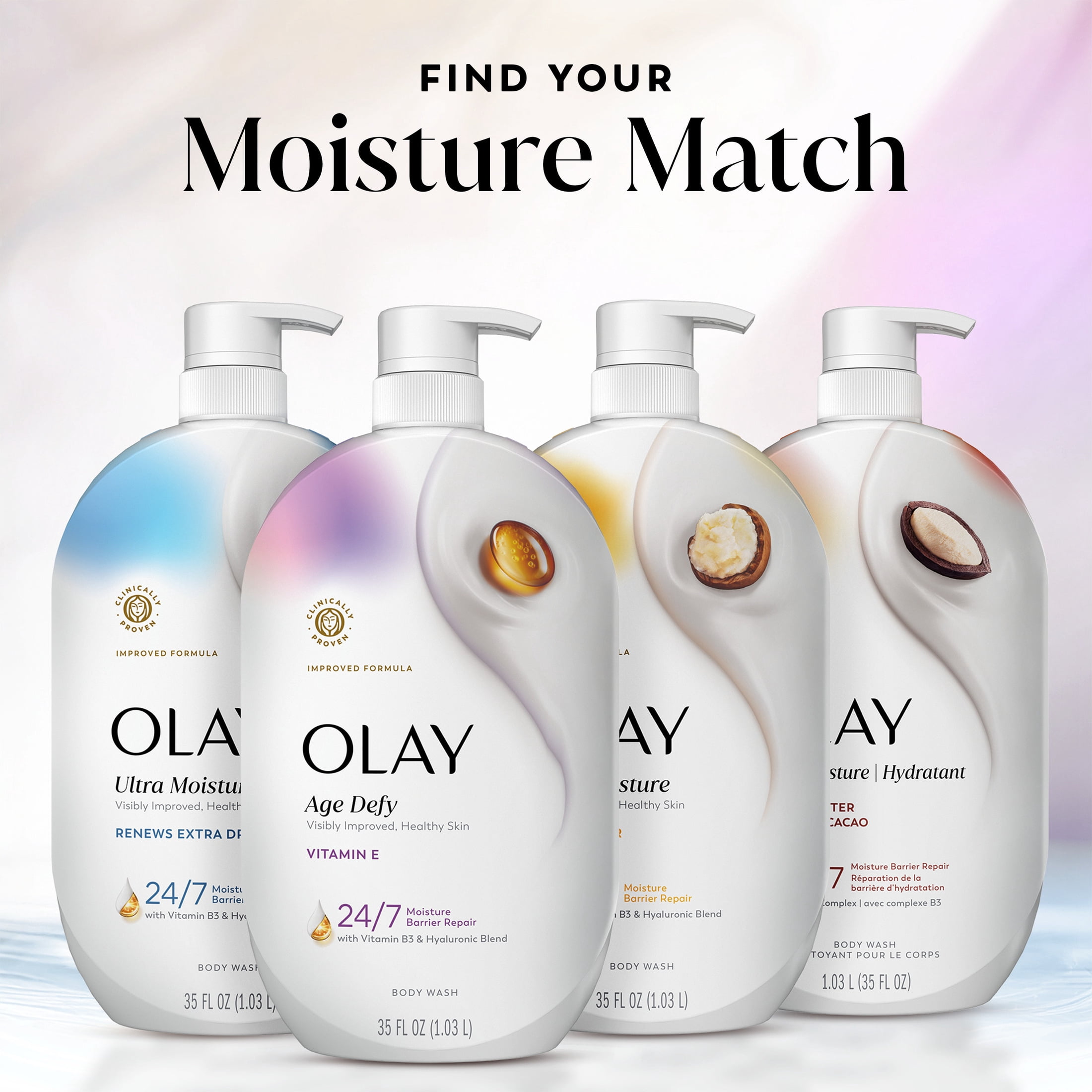 (4 pack) Olay Age Defy Body Wash, Ultra Moisture, Vitamin B3 & Hyaluronic, 35oz