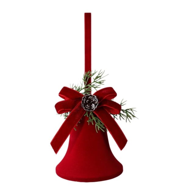 Cloches de Noël Rouges Floquées Décorations Suspendues 38 cm Ornements de Fenêtre pour Décoration de Maison des Fêtes