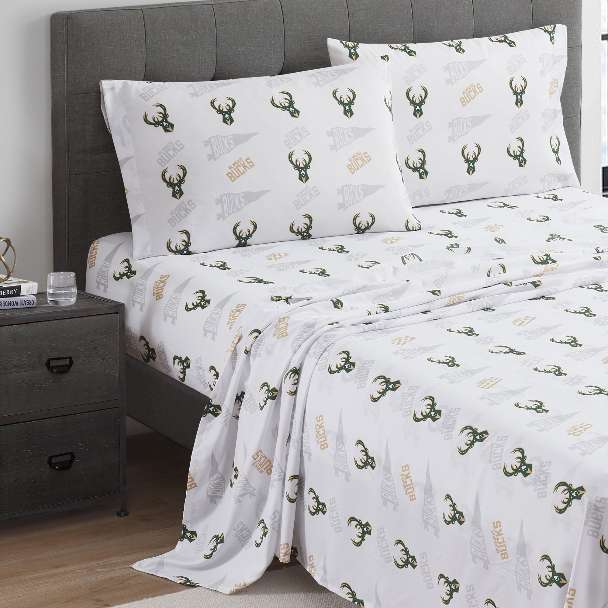 NBA Officially Licensed Milwaukee Bucks Microfiber Bed Sheet Set - Full