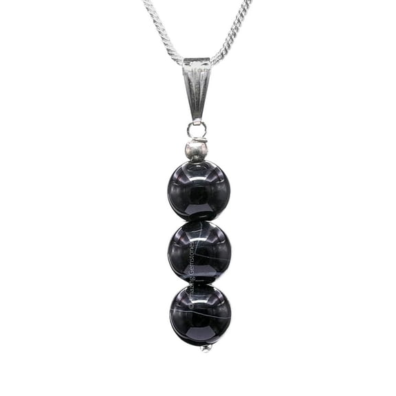 Black Sulemani Hakik Bead Necklace - Silver Necklace Pendant Jewelry for Women