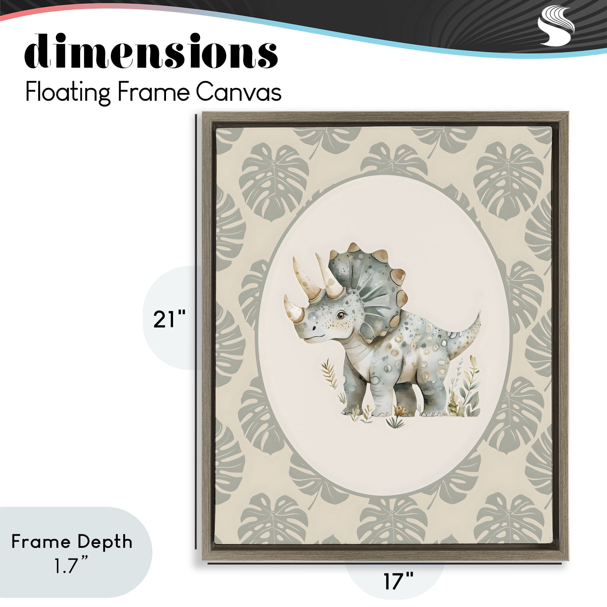 Stupell Industries Watercolor Dinosaur Tropical Border Brown Framed Floater Canvas Wall Art, design by LSR Design Studio