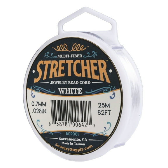 Stretcher Beading Cord – Multi-Fiber Stretchy Jewelry Bead Cord – White Color, 0.7mm Diameter, 25 Meter Spool – Jewelry Making Cord for Creating Necklaces, Bracelets, and