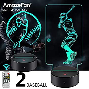 Baseball Night Light for Kids - 3D Baseball Night Lamp 7 Colors Optical Illusion Touch & Remote Control with 2 Acrylic Flats Best Birthday Christmas New Year Gifts for Boys Girls (The Best Optical Illusion Ever)