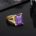 thumbnail image 4 of Gem Stone King 18K Yellow Gold Plated Silver Purple Amethyst and White Moissanite Engagement Ring for Women (6.28 Cttw, Gemstone February Birthstone, Emerald Cut 14X10MM, Size 5), 4 of 6