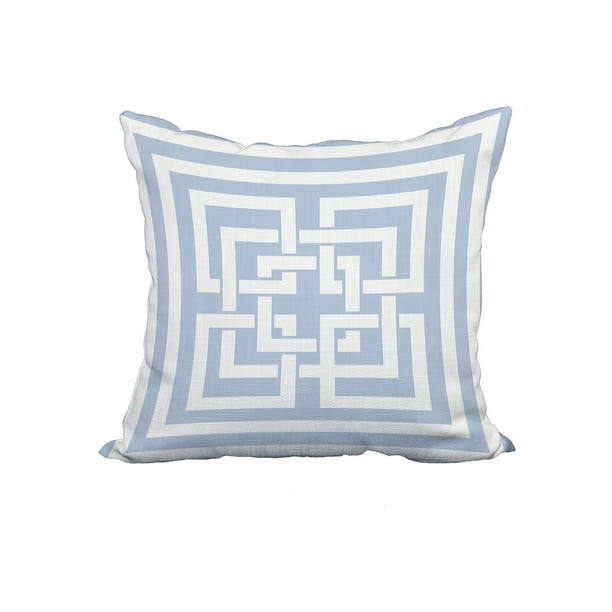 20 x 20 Inch Greek New Key Blue Geometric Print Decorative Polyester