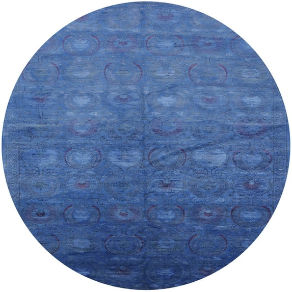 Ahgly Company Indoor Round Mid-Century Modern Sapphire Blue Oriental Area Rugs, 4' Round