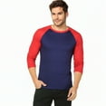 thumbnail image 2 of Men's 3/4 Sleeve Crew Neck Baseball Shirt, Casual Dynamic Cotton Raglan T Shirts, Dark Red/Navy S, 1 Pack, 2 of 7
