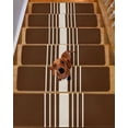 thumbnail image 2 of Abstract White Striped Stair Treads Non Slip for Steps Simple Brown Linen Modern 15 Pcs Reusable Adhesive Stair Runner Mats for Dogs Elders Carpet Treads Rugs for Staircase 8x30 In, 2 of 7