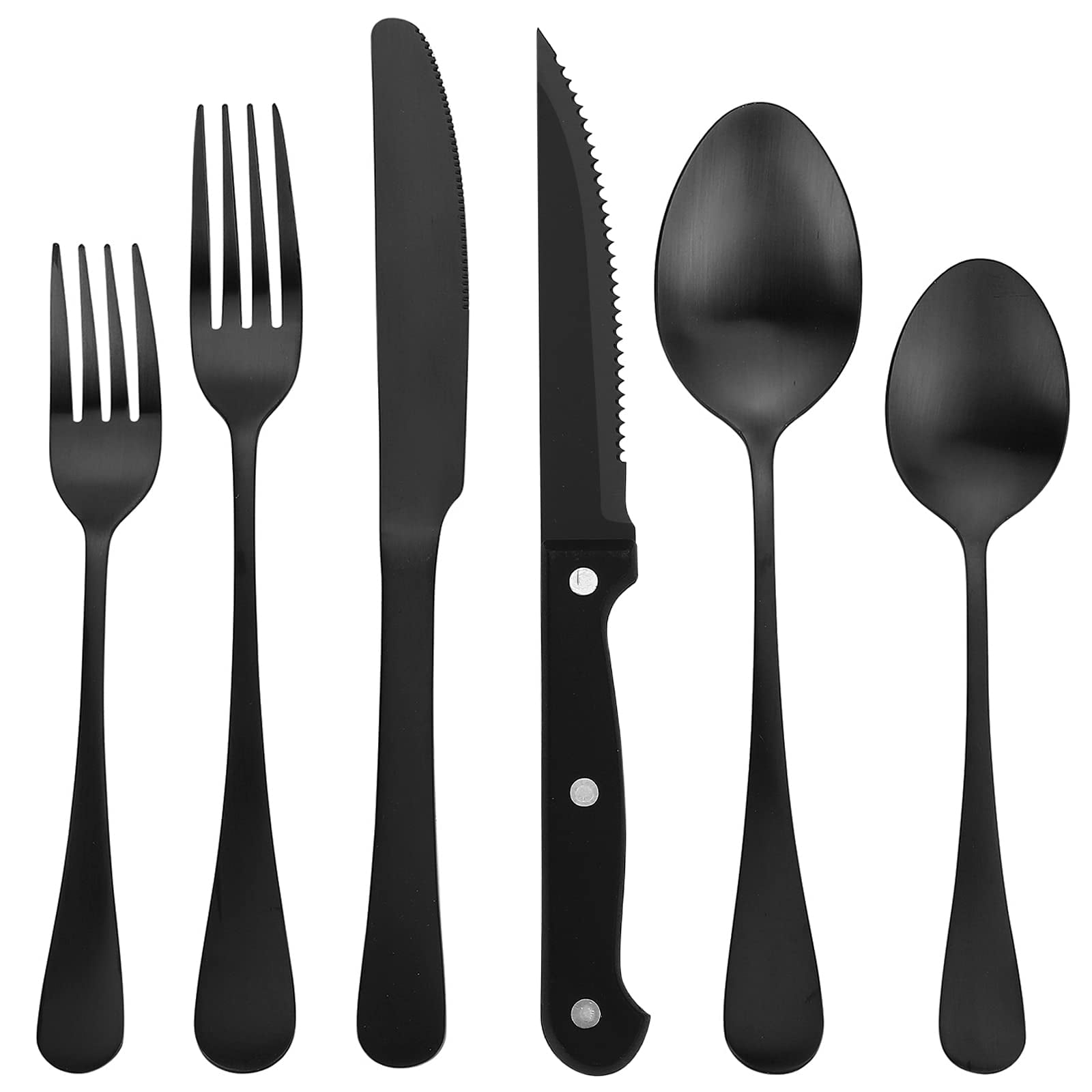 Matte black silver set, 24 piece black cutlery set, 4 piece set