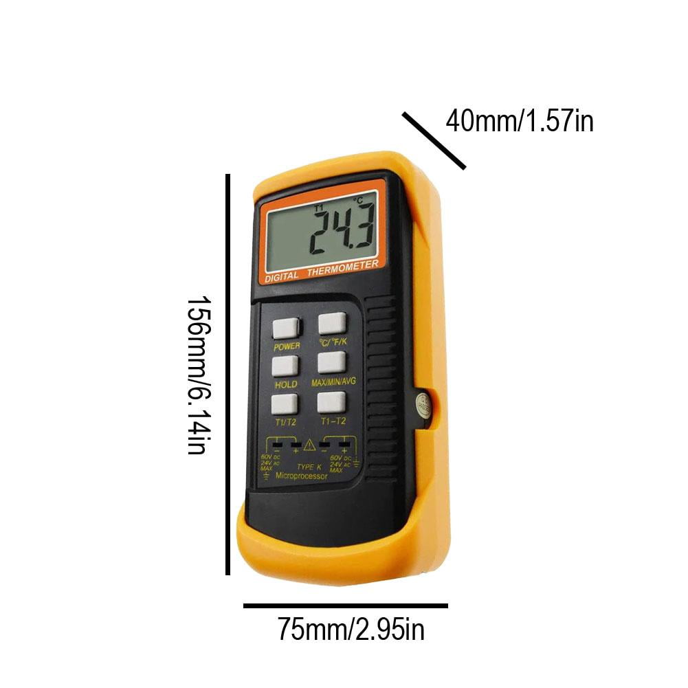 Dual Channel K-Type Digital Thermocouple Thermometer 6802 II with 4 Probes for BGA HVAC Temperature Measurement -50C to 1370C (-58F to 2498F) Industrial Temperature Meter,Large LCD Display