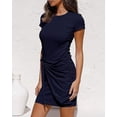 thumbnail image 4 of Robe T-Shirt d'Été pour Femmes Manches Courtes Décontractées 2021 Col Rond Moulante Froncée Ceinture Mini Robes, 4 of 4