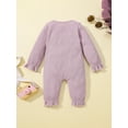 thumbnail image 3 of Seyurigaoka Infant Baby Fall Romper Long Sleeve Round Neck Button Down Waffle Knit Jumpsuit for Toddler Kids, 3 of 8