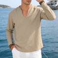 thumbnail image 4 of Men's Cotton Linen V Neck Shirt Casual Long Sleeve Solid Color Summer Beach Tops, 3XL, 4 of 7