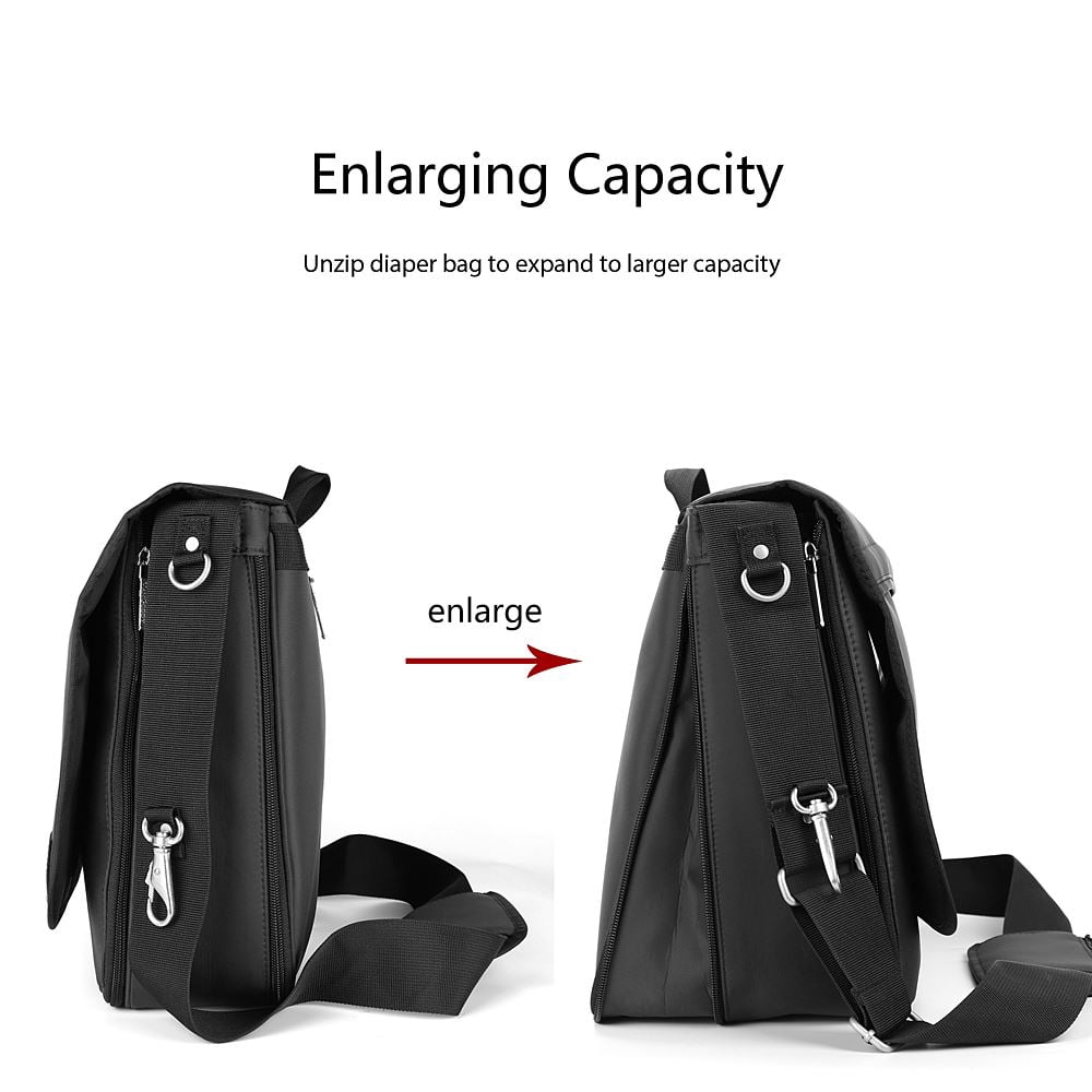 Large Durable Lightweight Diaper Bag Messenger Style with Matching Pad and Insulated Bottle Carrier