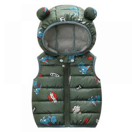 

Boys Girls Winter Hooded Puffer Vest Kids Cartoon Lightweight Sleeveless Jacket