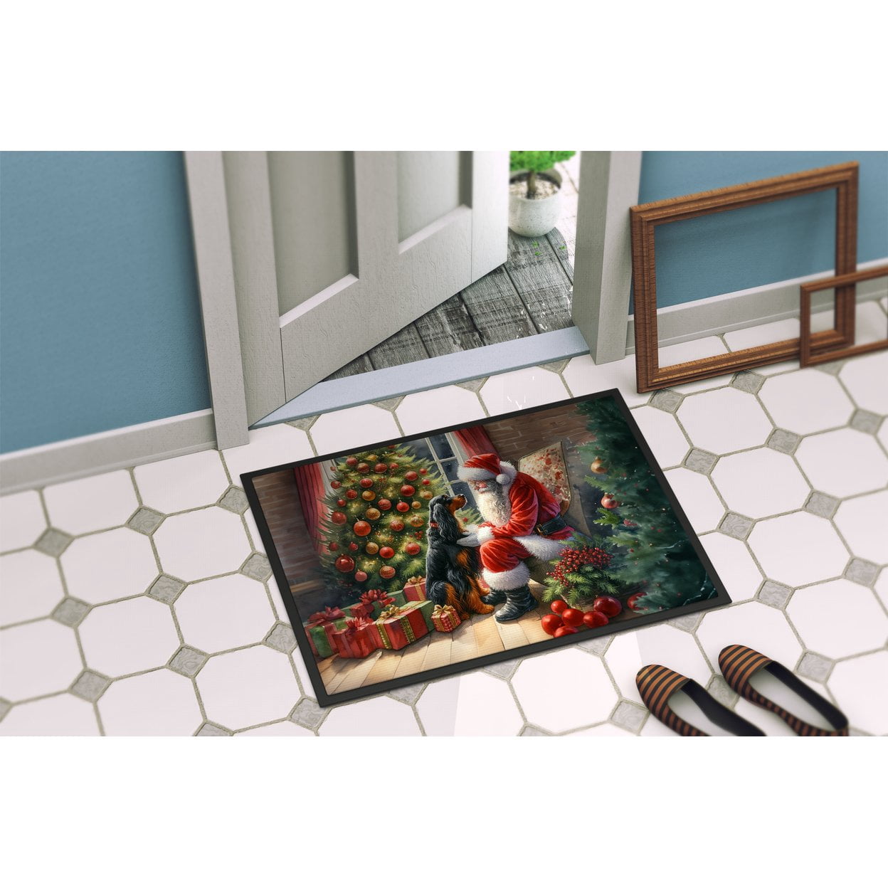 Caroline's Treasures DAC4118JMAT Gordon Setter and Santa Claus Doormat Front Door Mat Indoor Outdoor Rugs for Entryway, Non Slip Washable Low Pile, 24H X 36W
