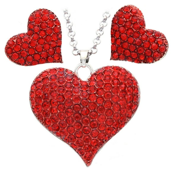 Necklace Valentine's Day Ruby Red Love Heart Pendant Stud Earrings Set Pendant b