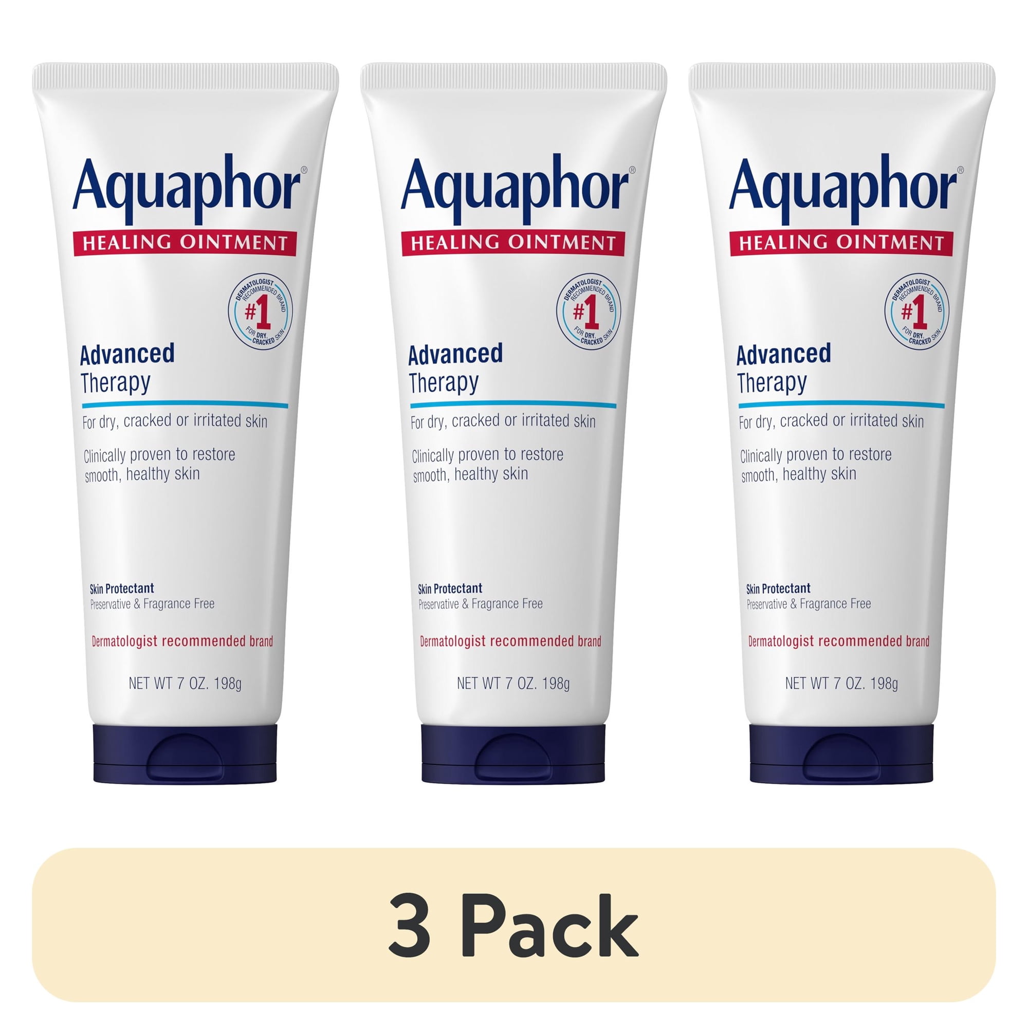 (3 pack) Aquaphor Healing Ointment Skin Protectant for Dry, Cracked, Irritated Skin, Fragrance Free, 7 oz