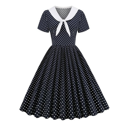 

Formal Dresses for Women Summer Dress Fashion Women Summer Retro Casual Pullover Dots Sexy Short Sleeve Long Dress Sundresses for Women Summer Dresses for Women on Clearance Blue 2XL