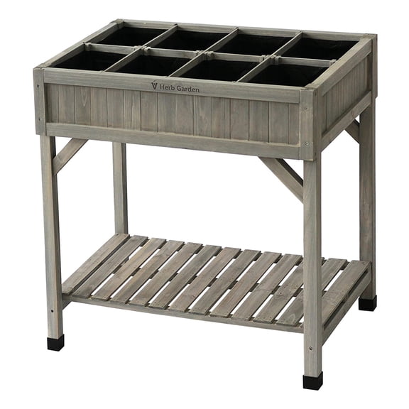 VegTrug Custom Wooden Raised Herb Garden Bed Planter with Herb Liners, Grey