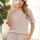 thumbnail image 4 of Conjunto de pijama tipo gofre de manga corta para mujer, top y pantalones cortos, chándal de 2 piezas (albaricoque), 4 of 5