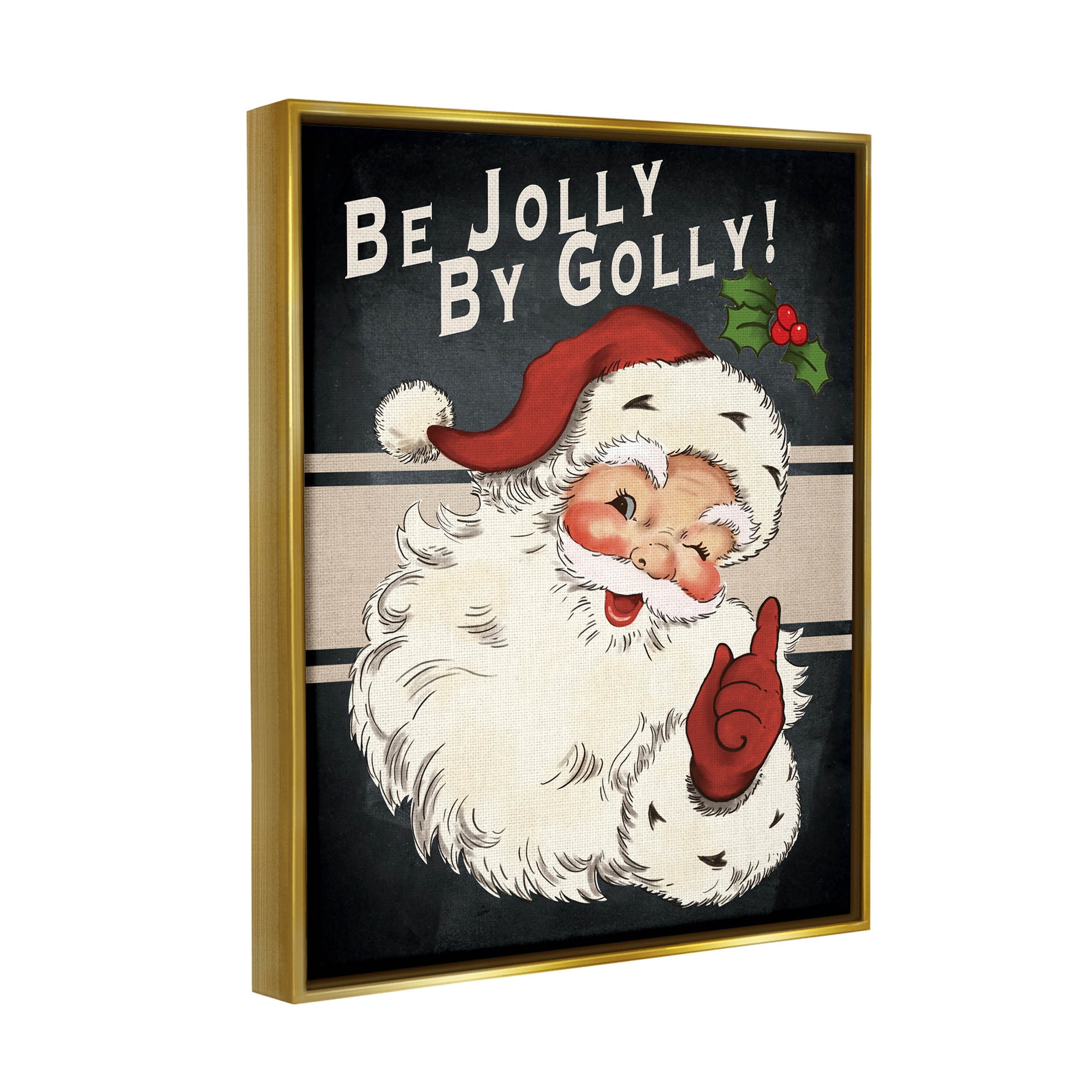 Be Jolly By Golly Vintage Christmas Santa Holiday Graphic Art Metallic Gold Framed Art Print Wall Art